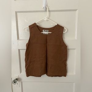 Flax 100% linen sleeveless top, S, brown